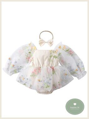 Newborn Baby Girl Romper Dress Flower Embroidery Tutu Princess Long Sleeve